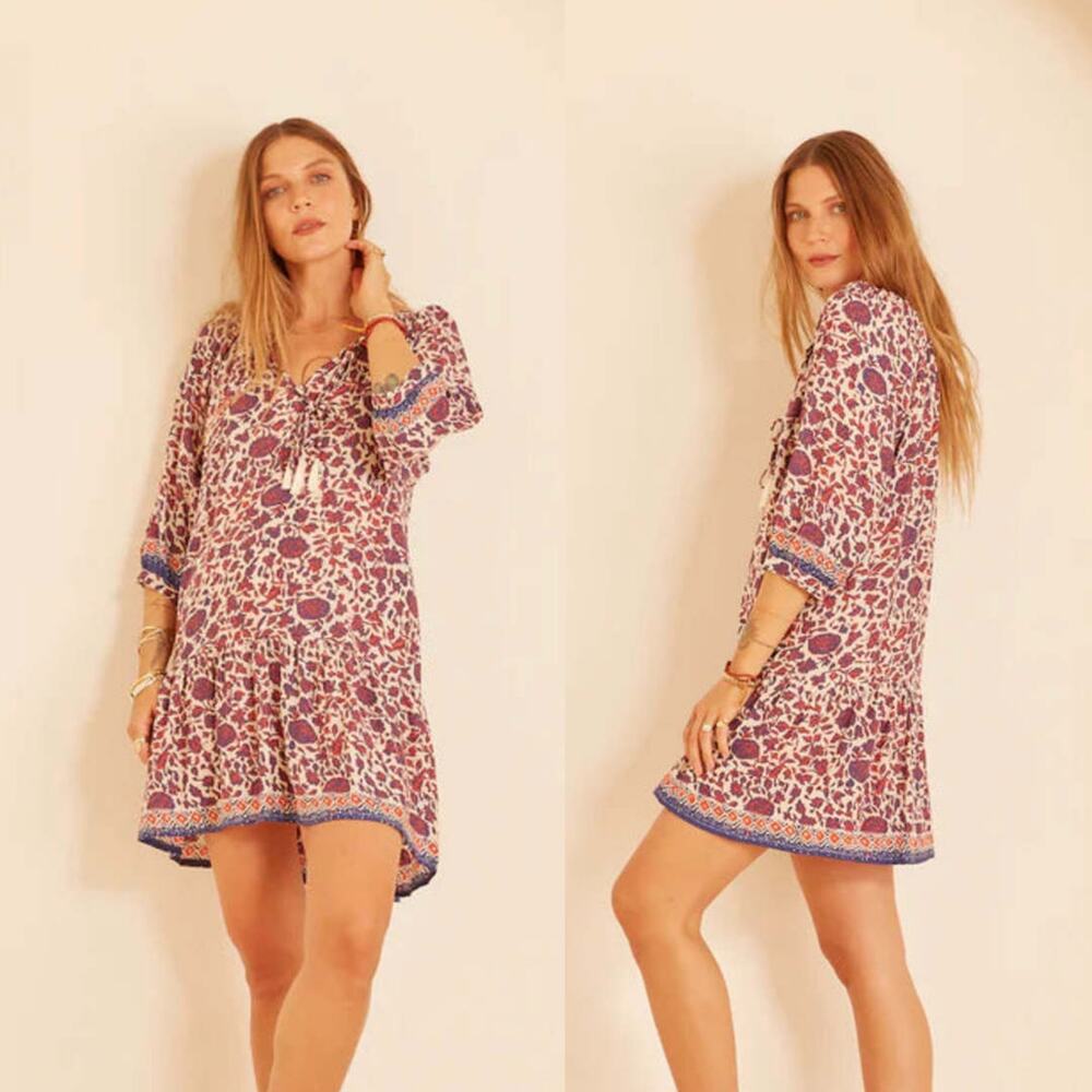 Natalie Martin Stevie Mini Dress Bloom Lapis Coral Floral Size XS NWT Bohemian